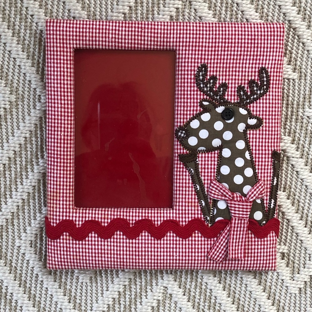 Christmas Picture Frame 4 x 6 Gingham Reindeer Photo Frame